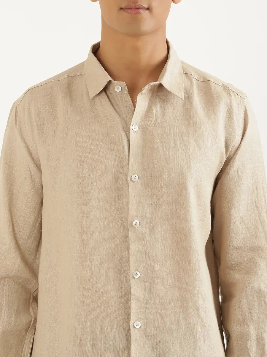 Men Taupe Pure Linen Full Sleeve Shirt
