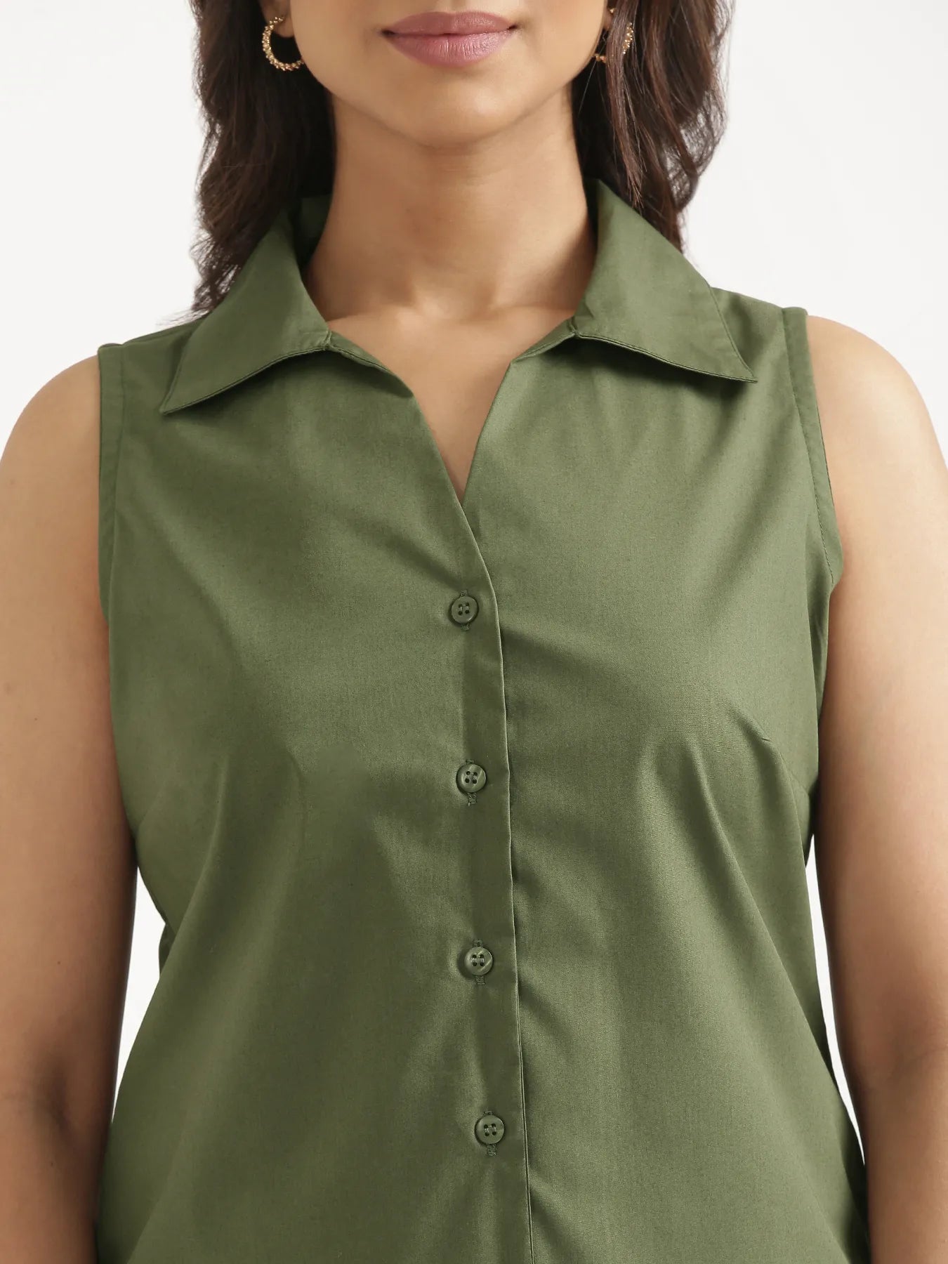 Women Forest Green Better Cotton Sleeveless Shirt