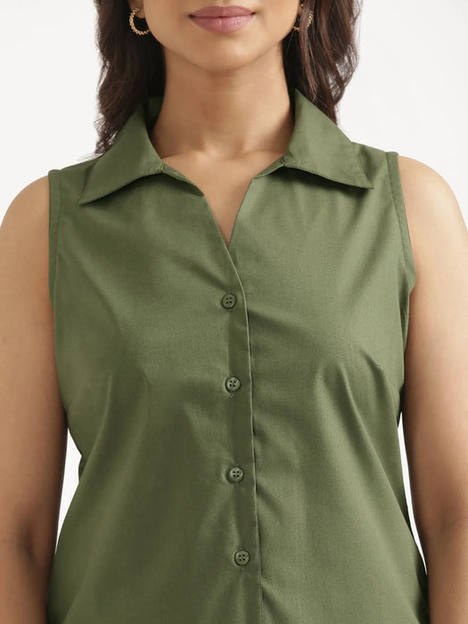 Women Forest Green Better Cotton Sleeveless Shirt