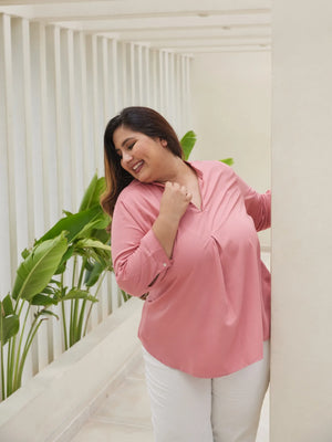 Women Plus Size Rose Viscose Pleated Top