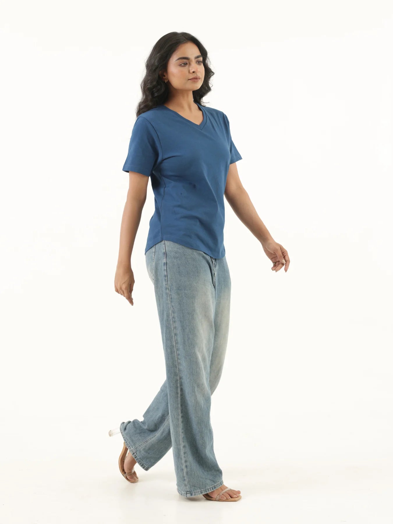 Women Midnight Blue V-neck T-shirt