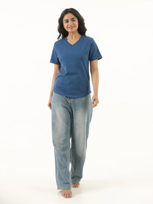 Women Midnight Blue V-neck T-shirt