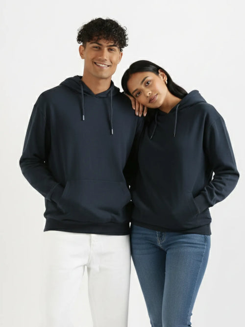 Unisex Navy Blue Pullover Fleece Hoodie