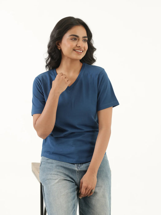 Women Midnight Blue V-neck T-shirt