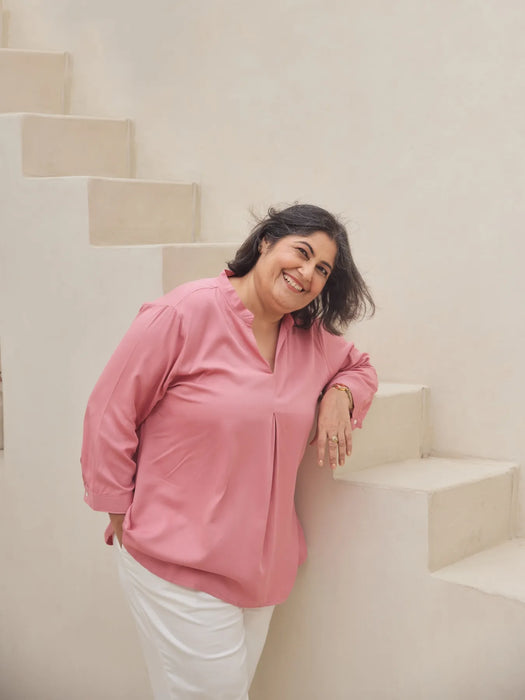 Women Plus Size Rose Viscose Pleated Top