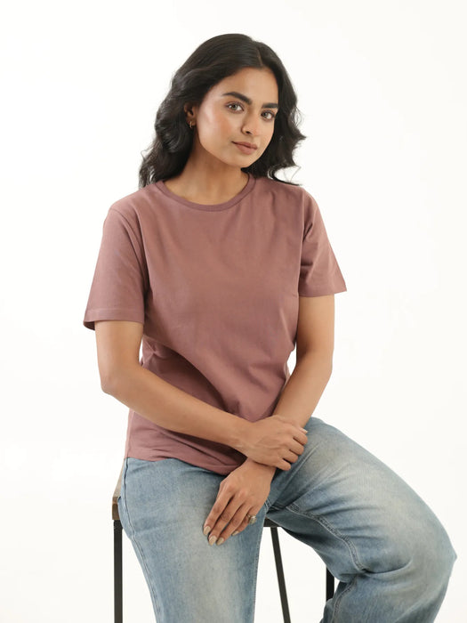 Women Rose Taupe Round Neck T-shirt