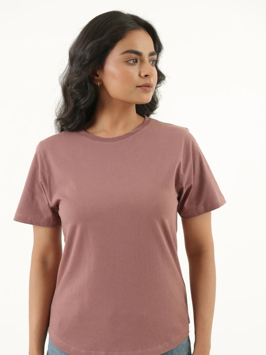 Women Rose Taupe Round Neck T-shirt