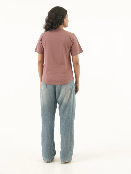 Women Rose Taupe Round Neck T-shirt