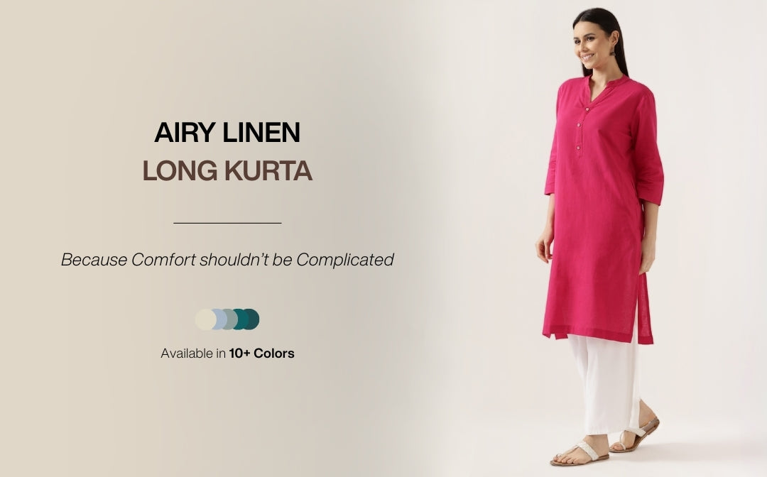 AIRY LINEN LONG KURTAS banner mobile