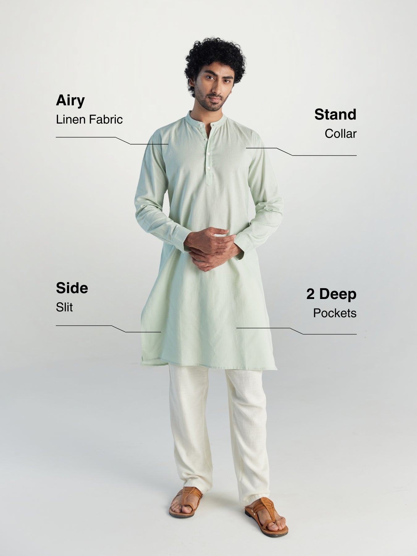 Mint Green Airy Linen Long Kurta