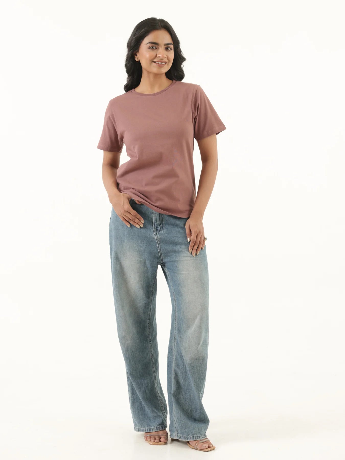 Women Rose Taupe Round Neck T-shirt