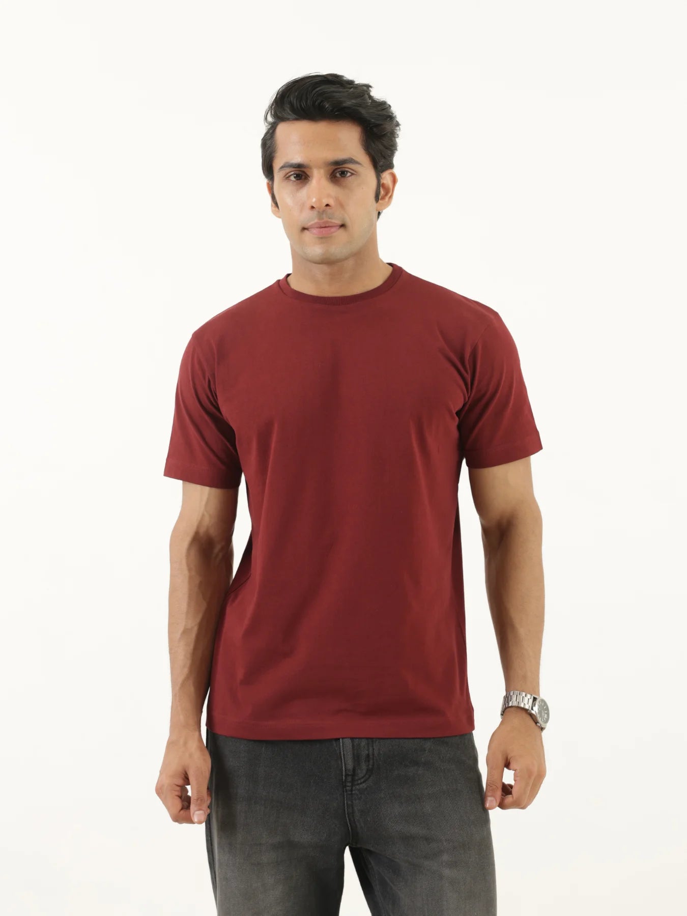Men Maroon Round Neck T-shirt