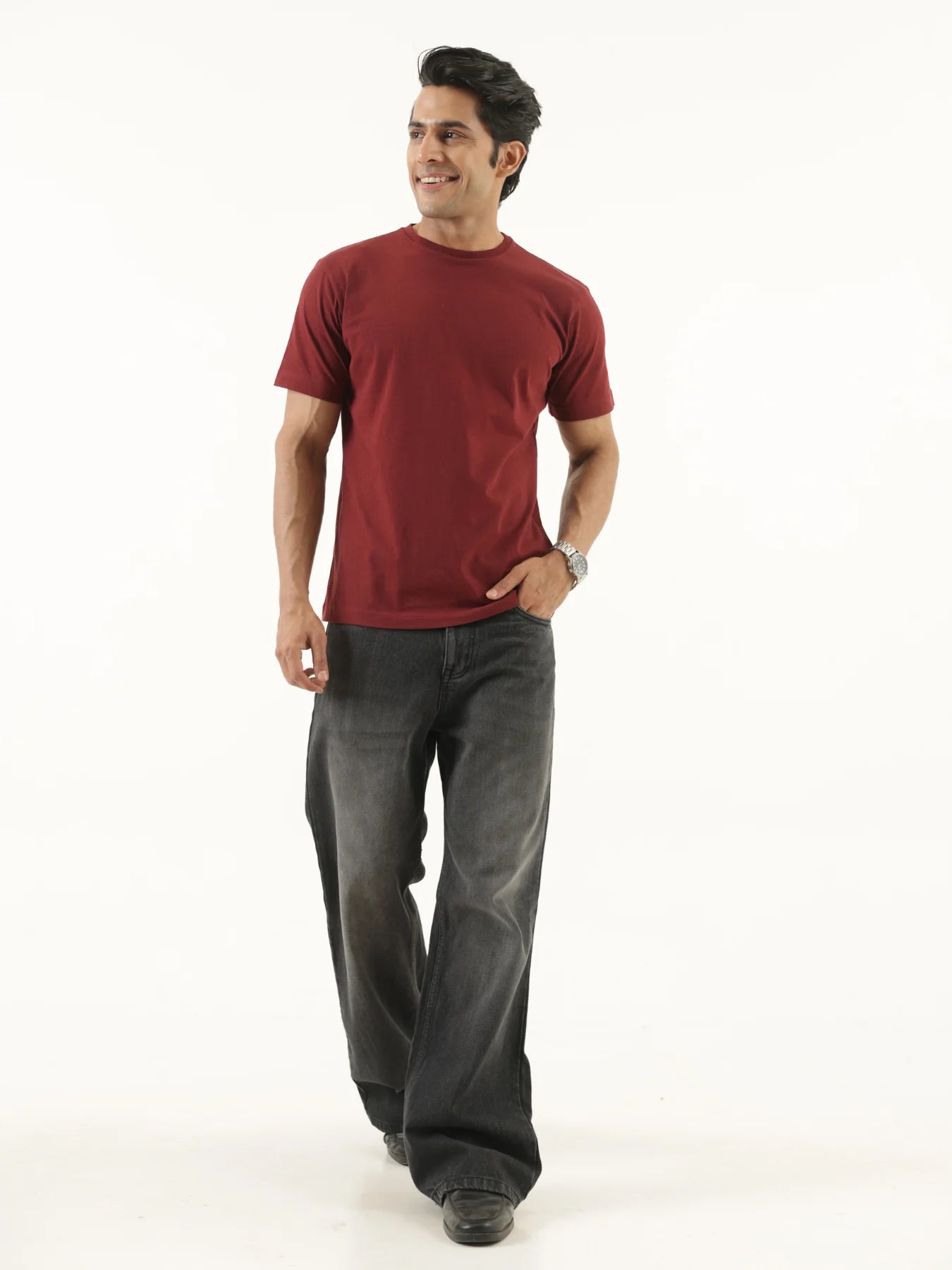 Men Maroon Round Neck T-shirt