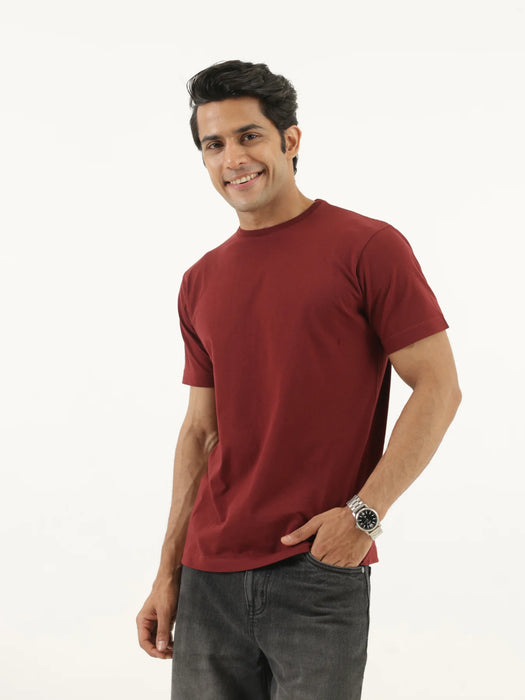 Men Maroon Round Neck T-shirt
