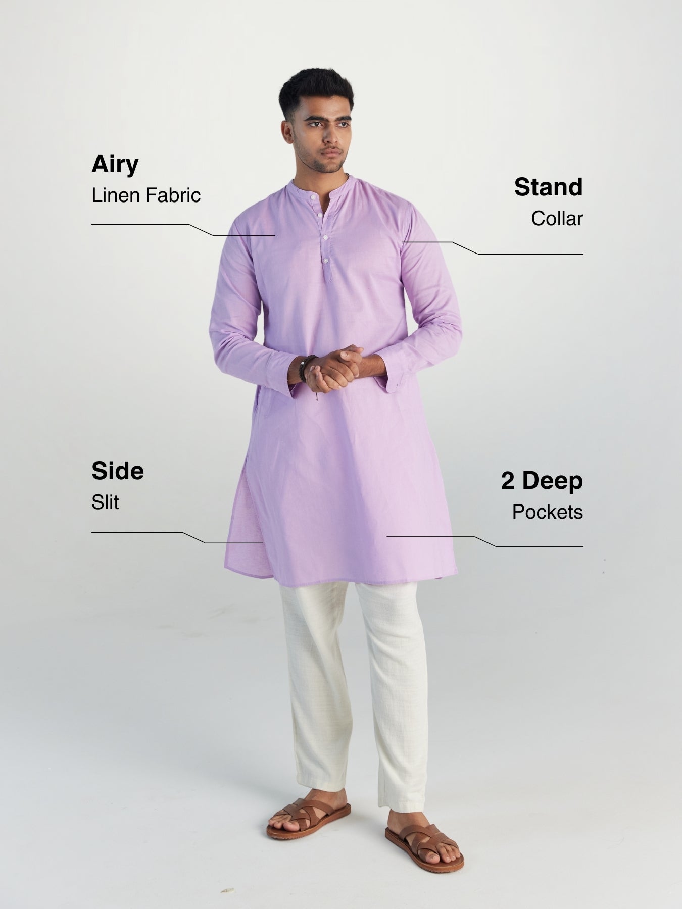 Lilac Airy Linen Long Kurta