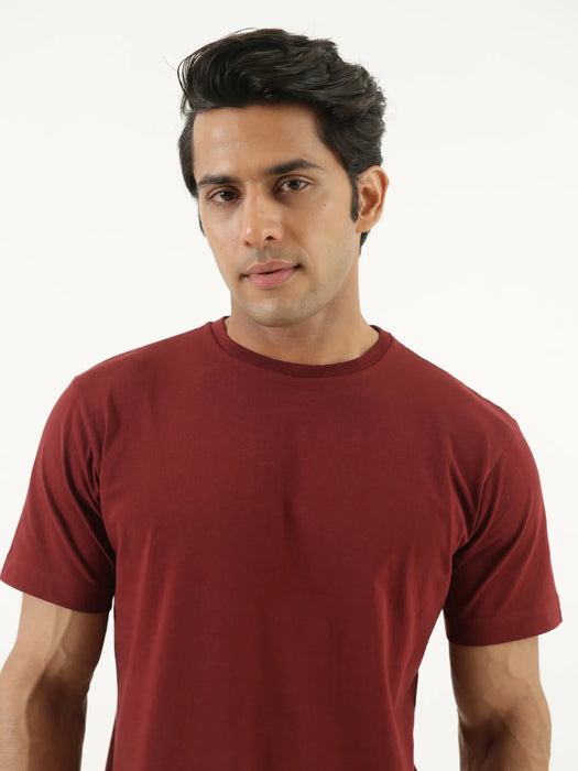 Men Maroon Round Neck T-shirt