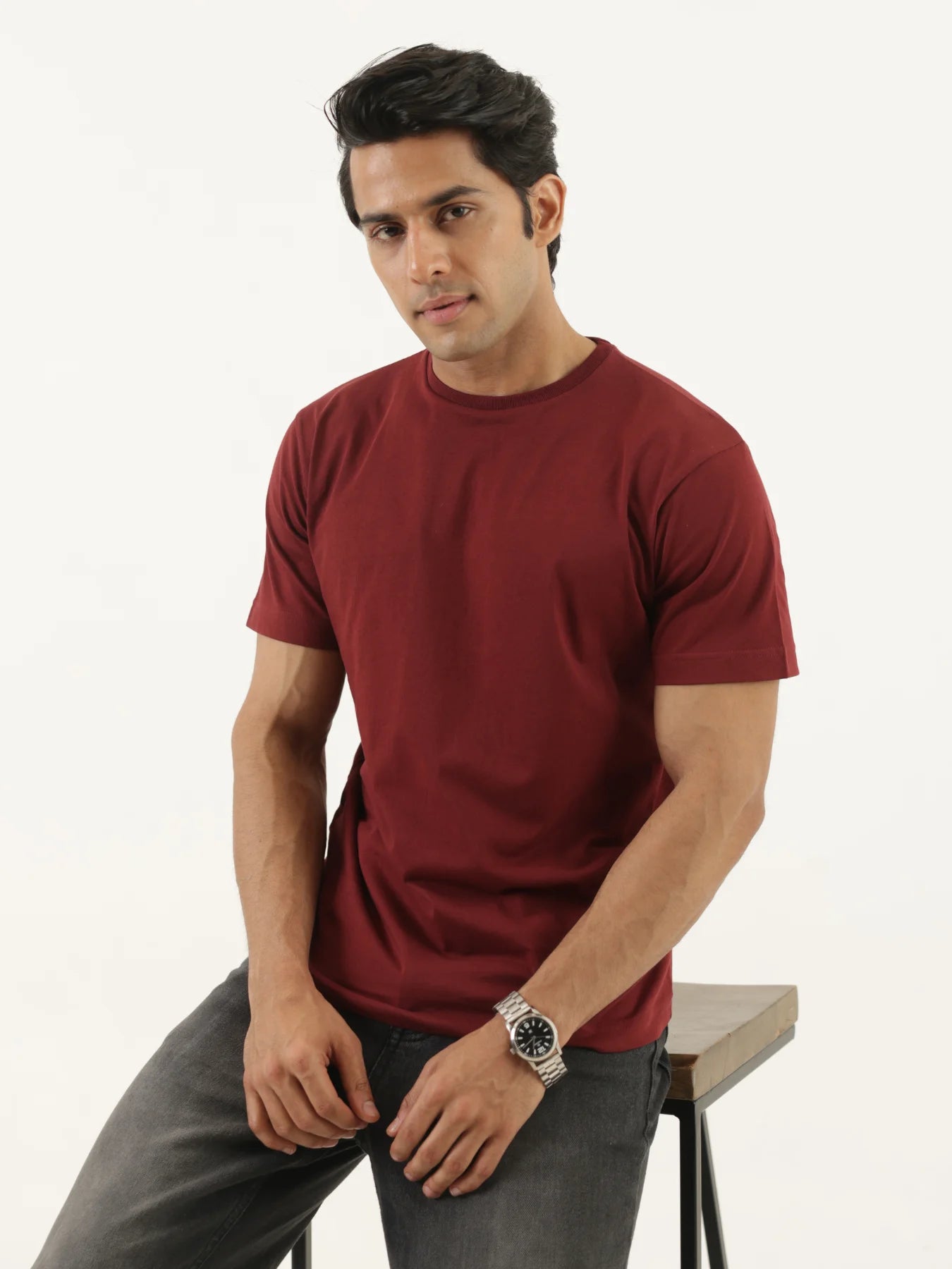 Men Maroon Round Neck T-shirt