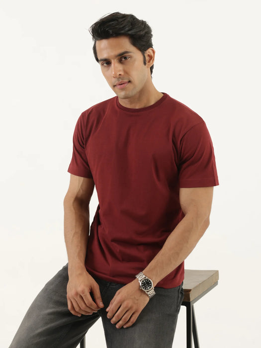 Men Maroon Round Neck T-shirt