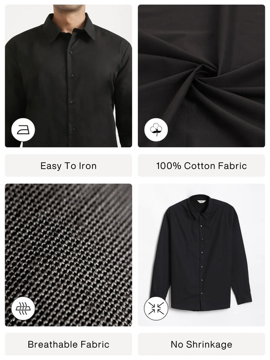 Men Black Better Cotton Full Sleeve Shirt