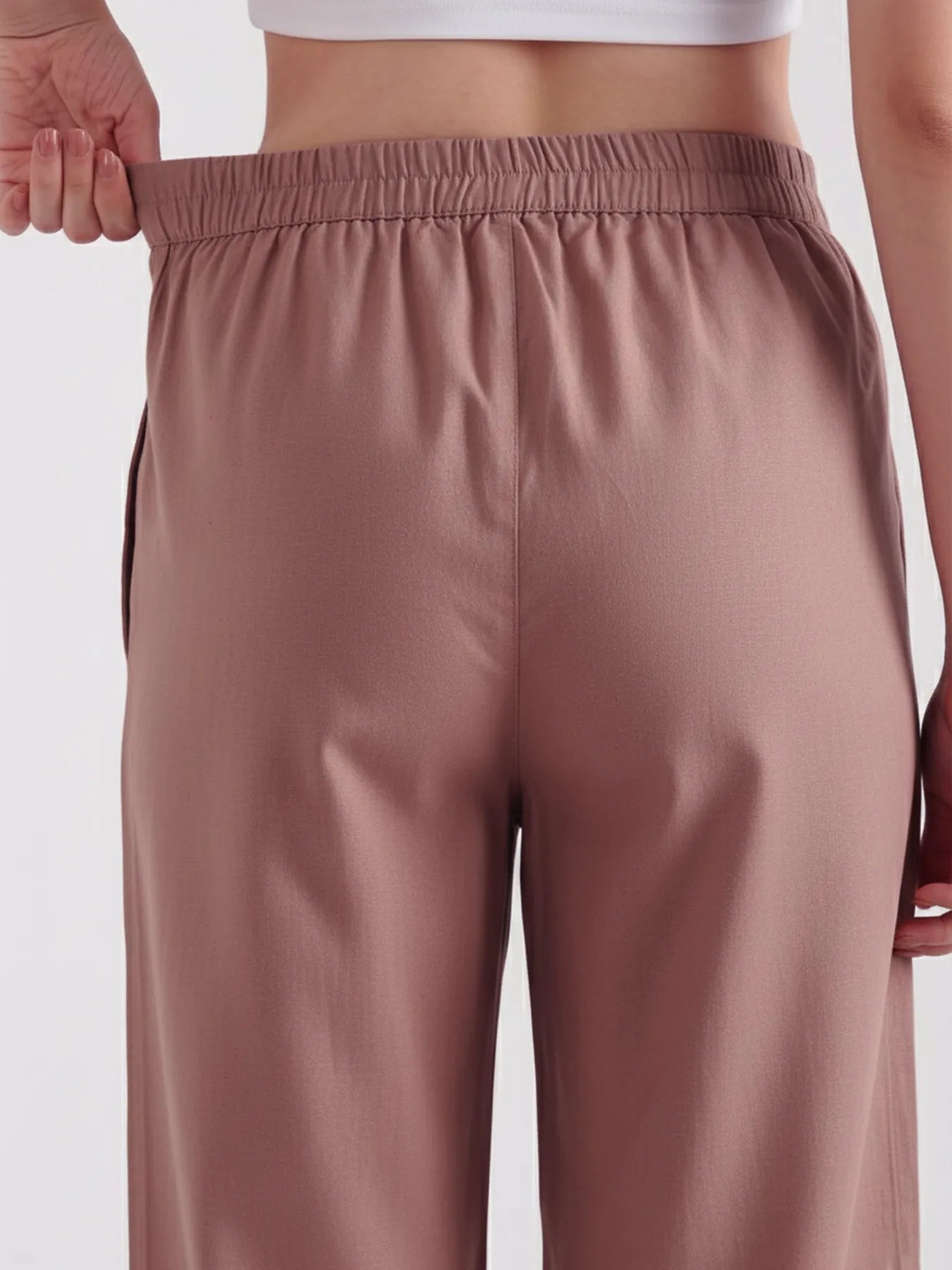 Women  Rose Taupe Airy Linen Wide Leg Pant