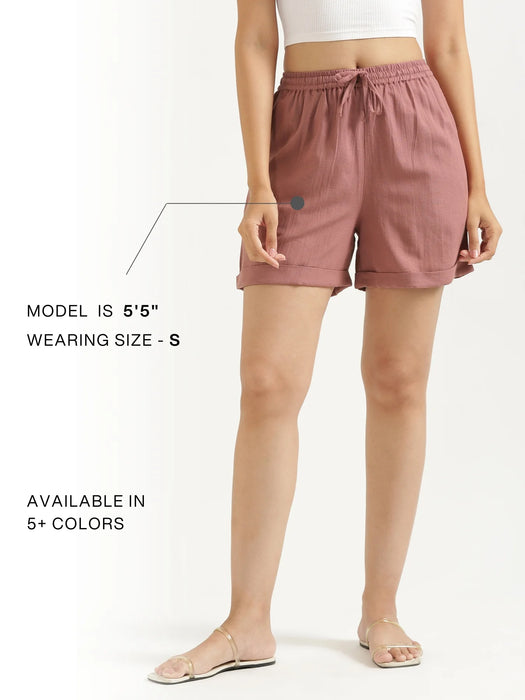 Women Rose Taupe Flowy Linen Shorts