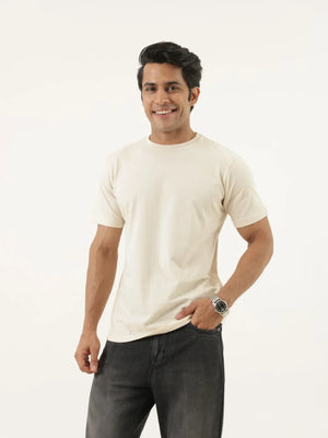 Men Beige Round Neck T-shirt