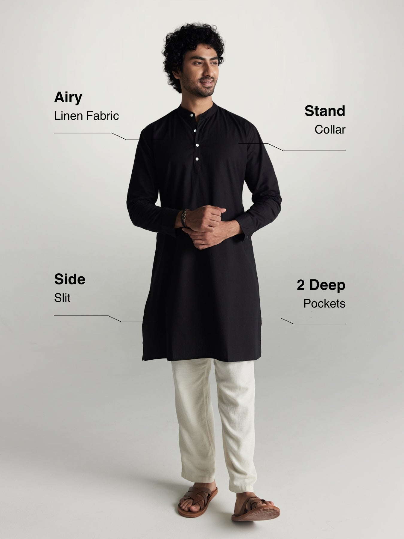 Black Airy Linen Long Kurta