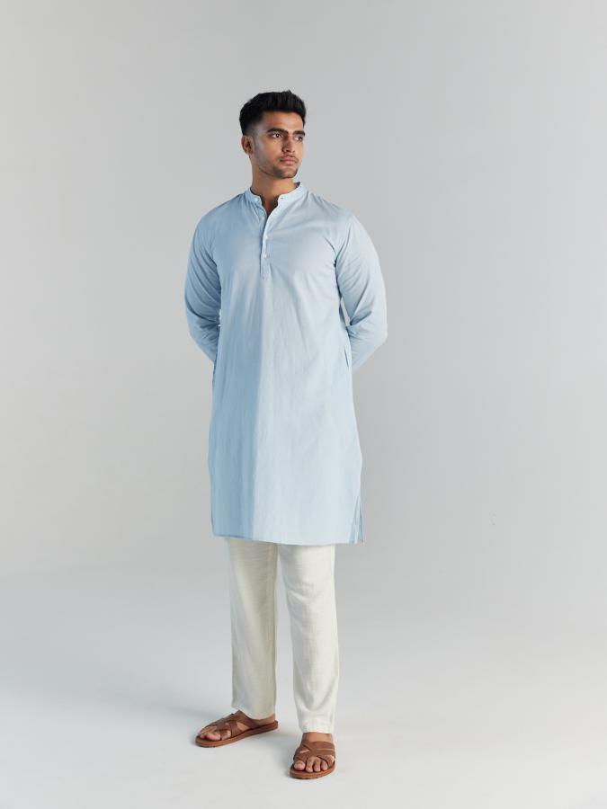 Sky Blue Airy Linen Long Kurta