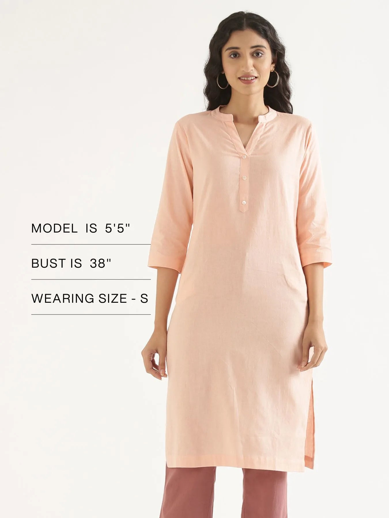 Women Salmon Pink Airy Linen Long Kurta