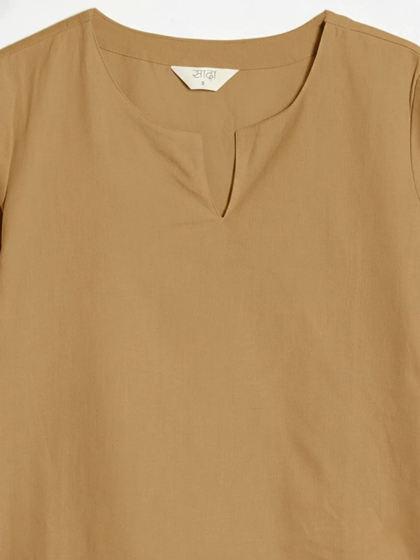 Women Coffee Brown Airy Linen Split Neck Short Kurta