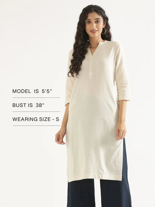 Women Ecru Airy Linen Long Kurta