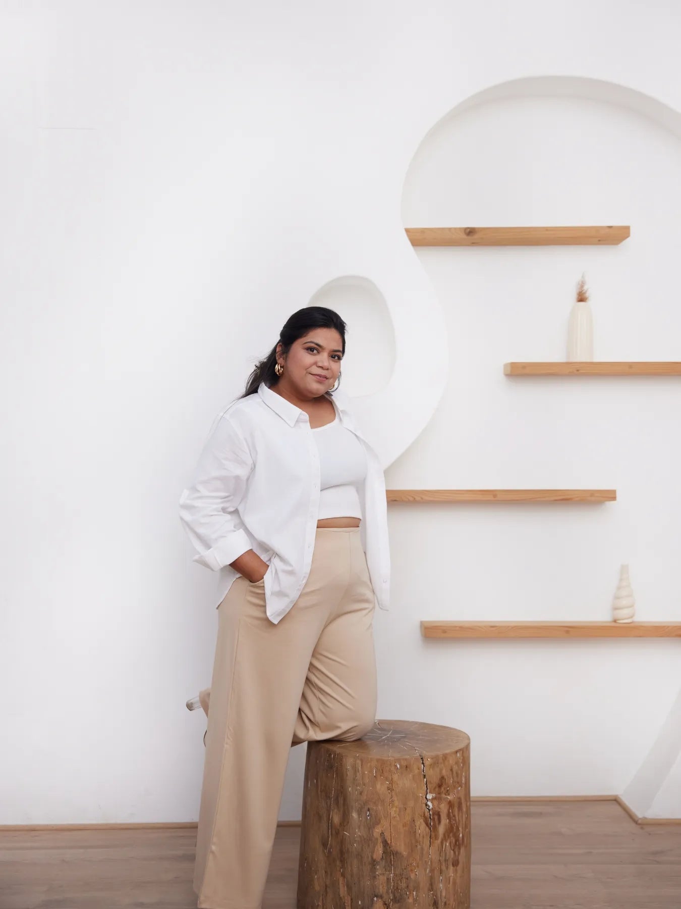 Women Plus Size White Airy-Linen Shirt