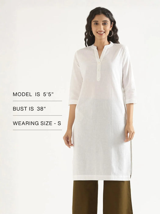 Women White Airy Linen Long Kurta