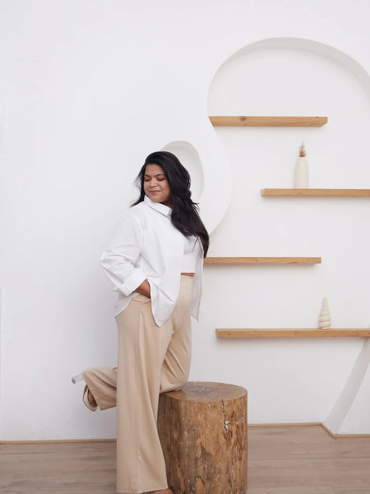 Women Plus Size White Airy-Linen Shirt