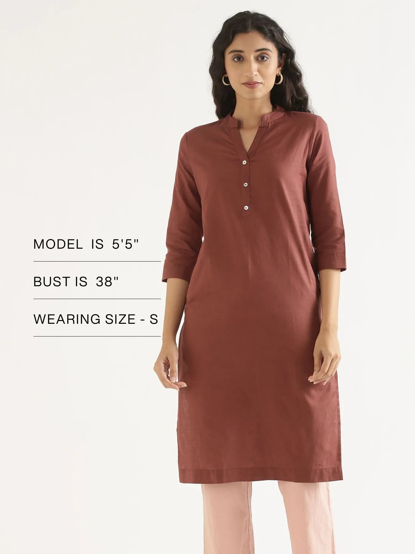 Women Rose Taupe Airy Linen Long Kurta