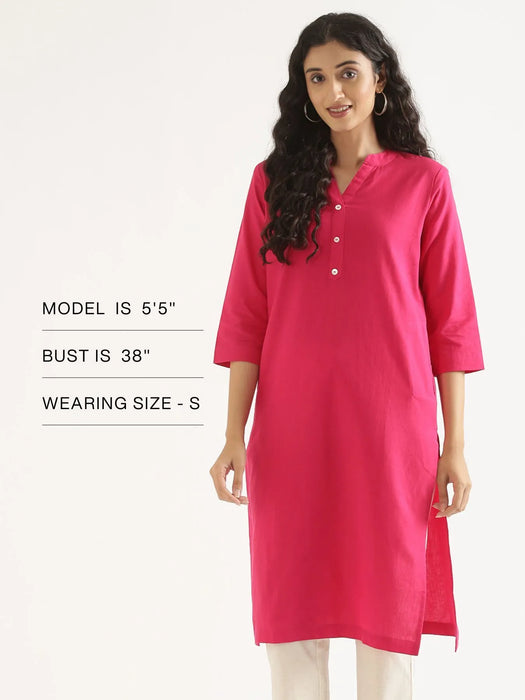 Women Hot Pink Airy Linen Long Kurta