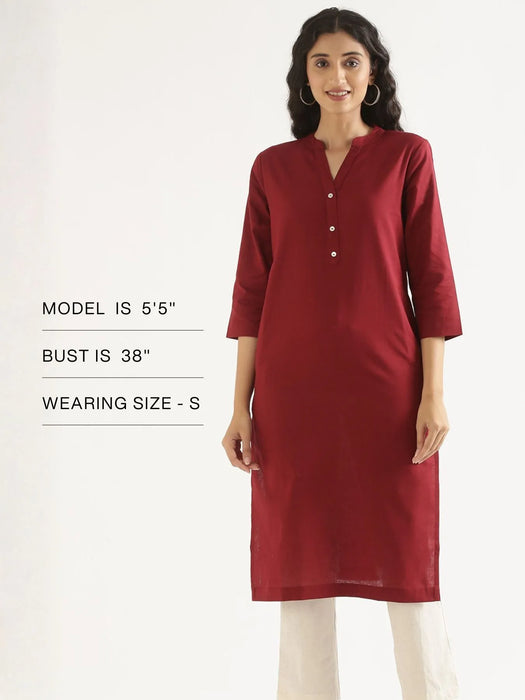 Women Maroon Airy Linen Long Kurta