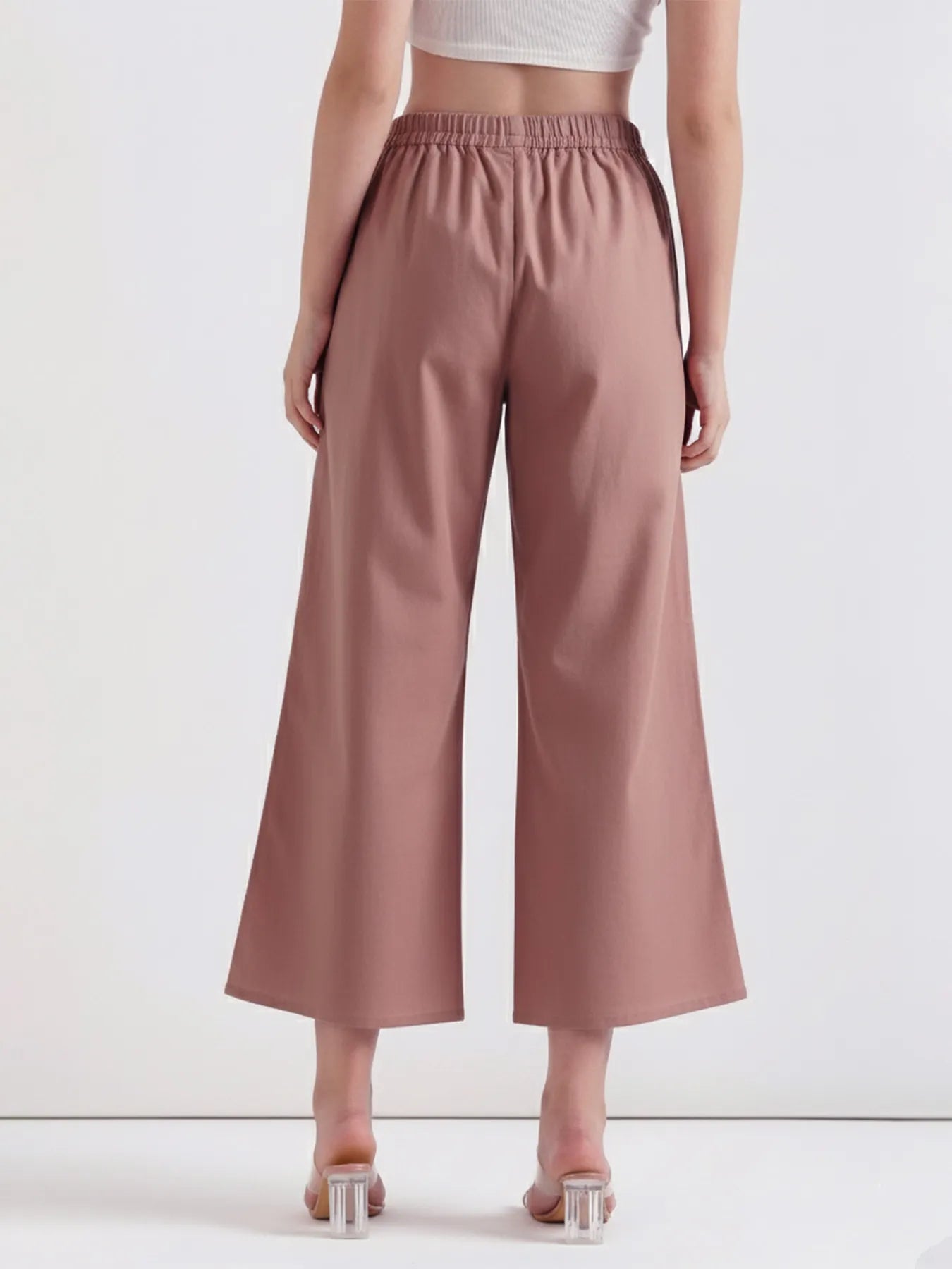 Women  Rose Taupe Airy Linen Wide Leg Pant