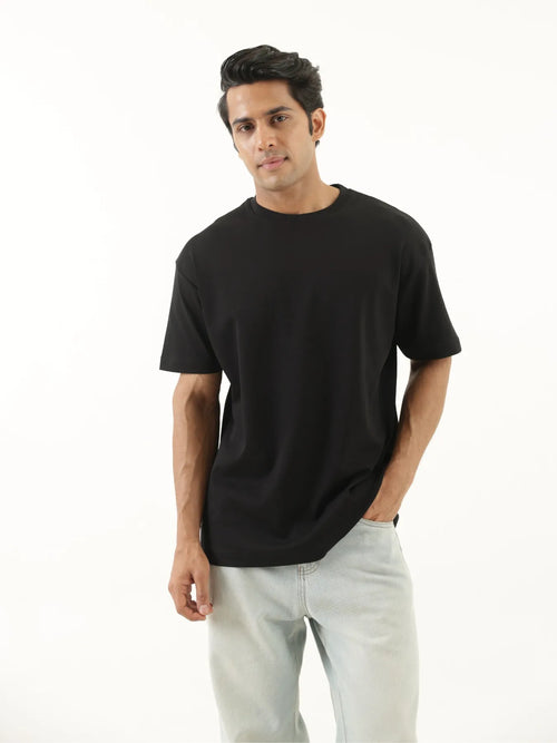 Men Black Round Neck T-shirt
