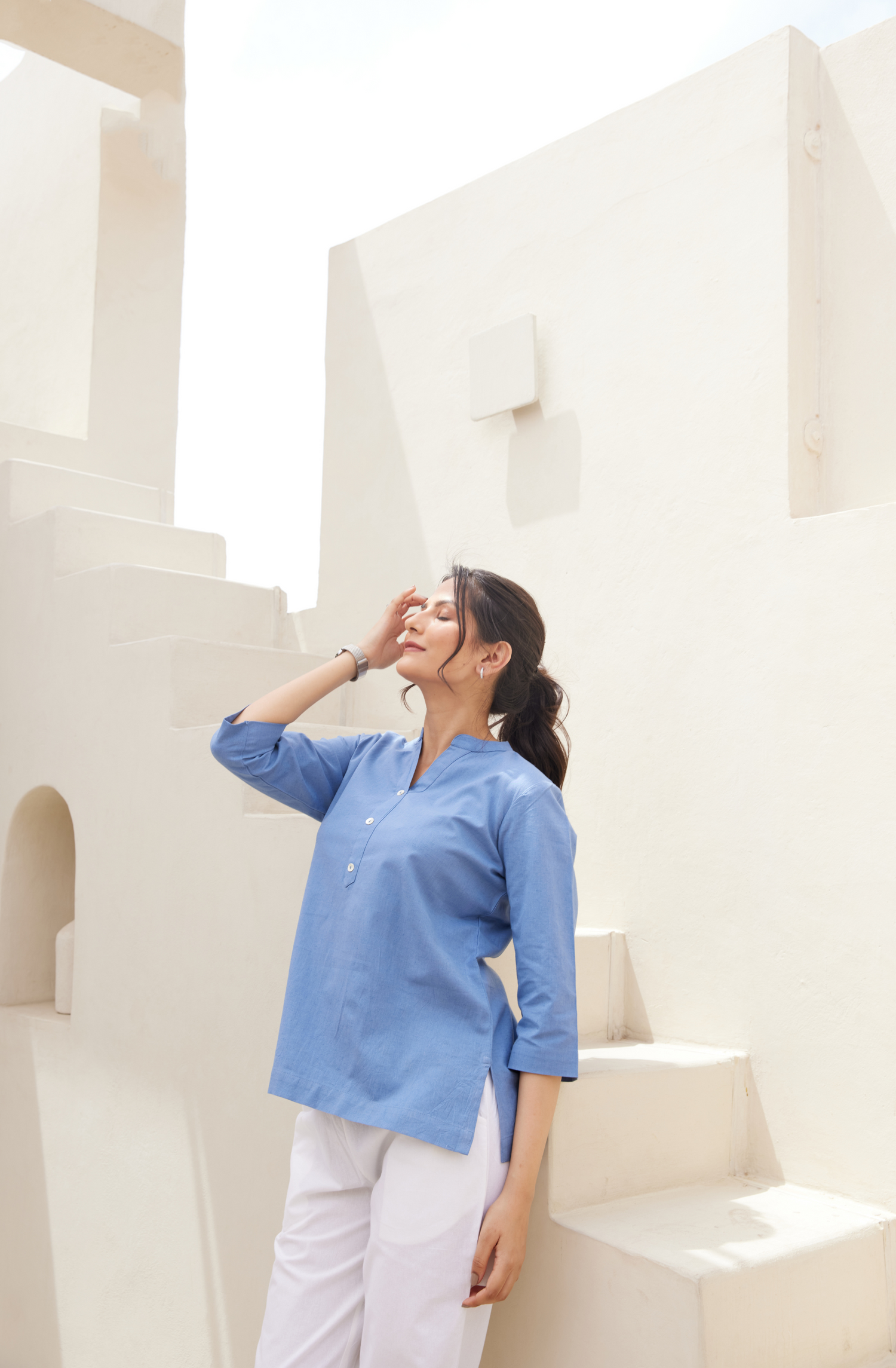 English Airy Linen Short Kurta and White Cotton Pant