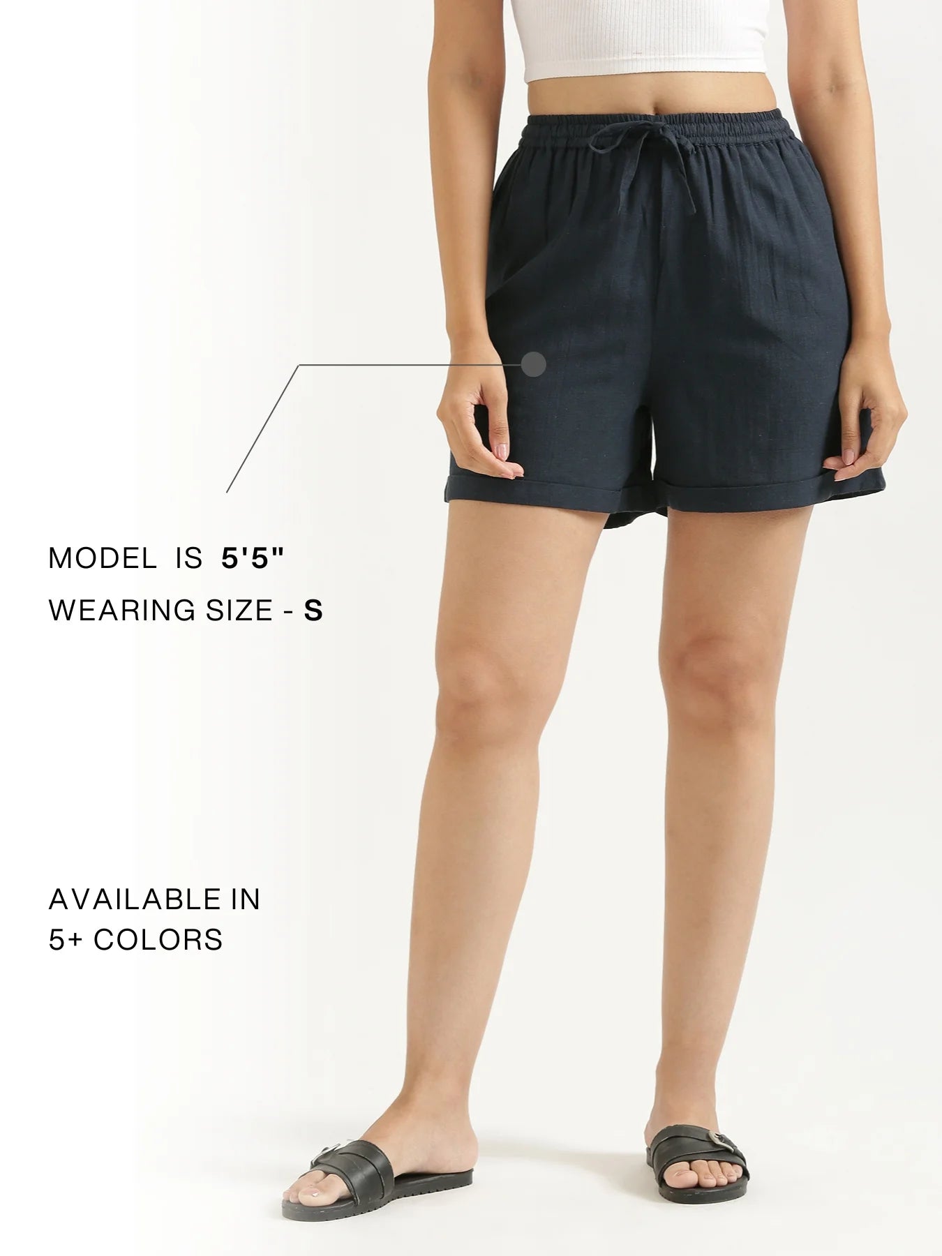Women Navy Blue Flowy Linen Shorts