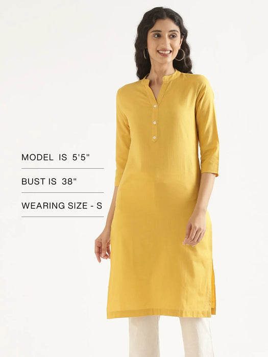 Women Yellow Airy Linen Long Kurta