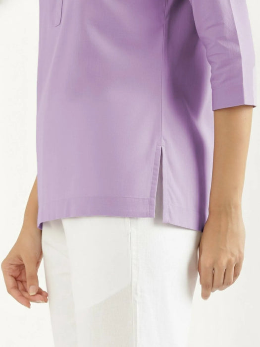 Women Lilac Airy Linen Split Neck Short Kurta