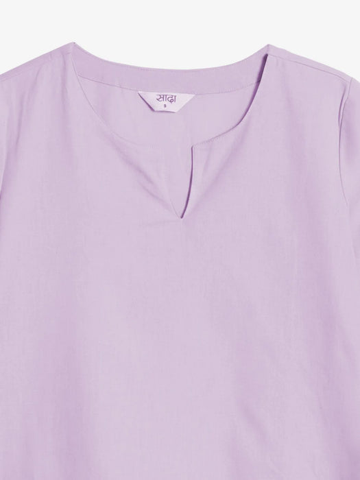 Women Lilac Airy Linen Split Neck Short Kurta