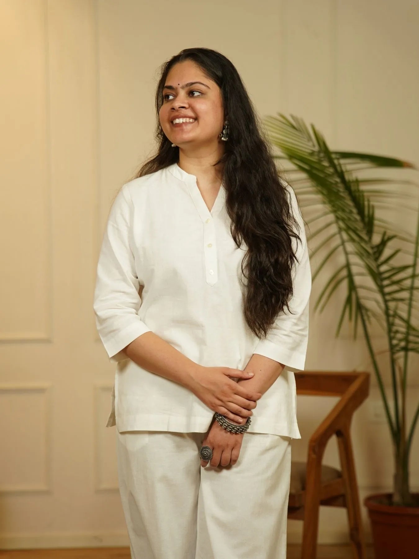 White Airy Linen Short Kurta Co-ord Set