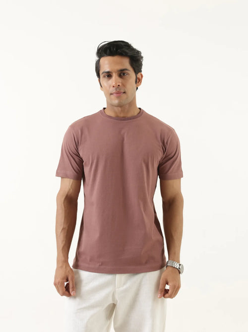 Men Rose Taupe Round Neck T-shirt