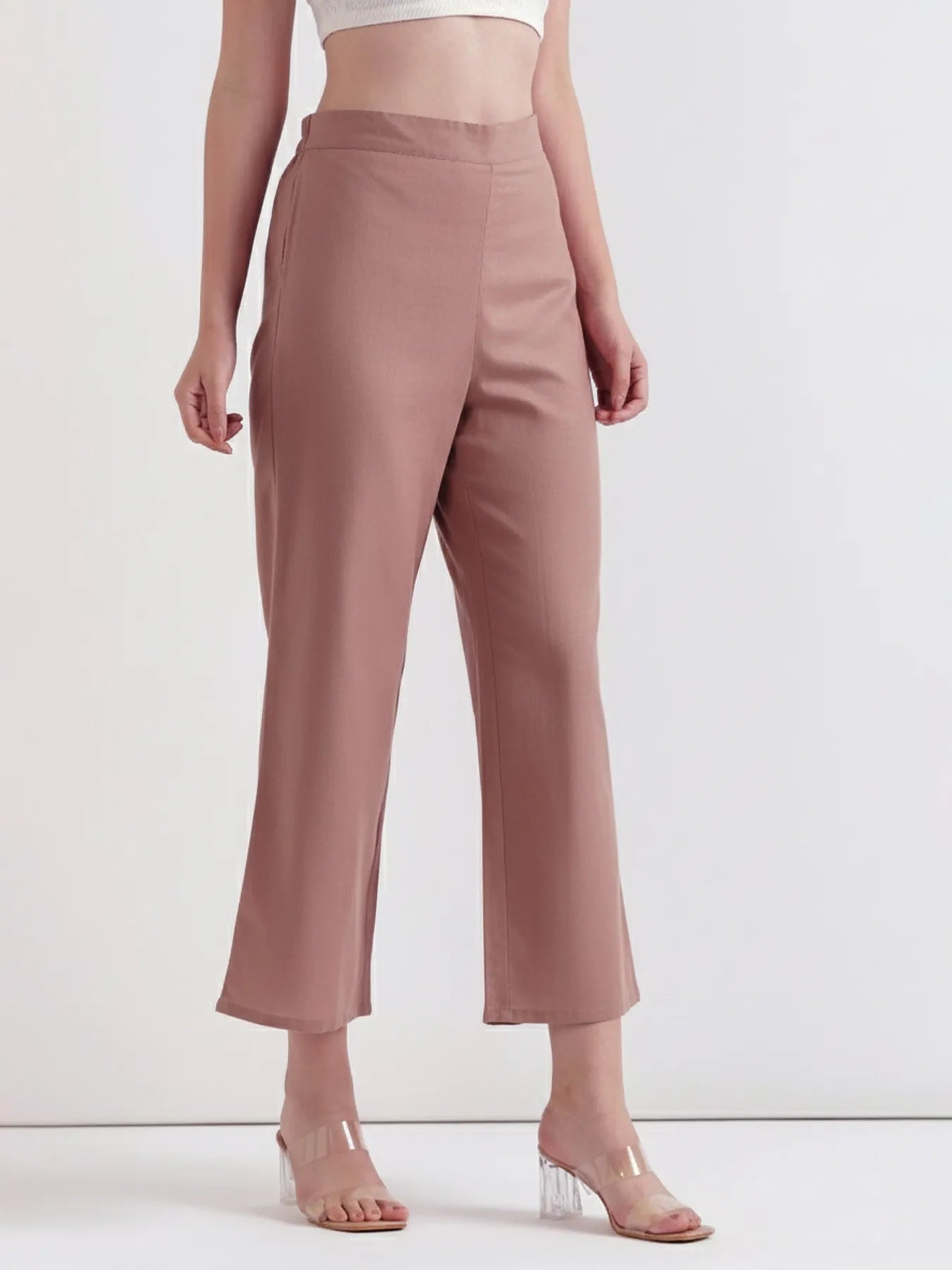 Women  Rose Taupe Airy Linen Wide Leg Pant