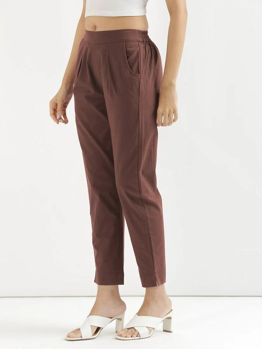 Women Mauve Brown Cotton Pant