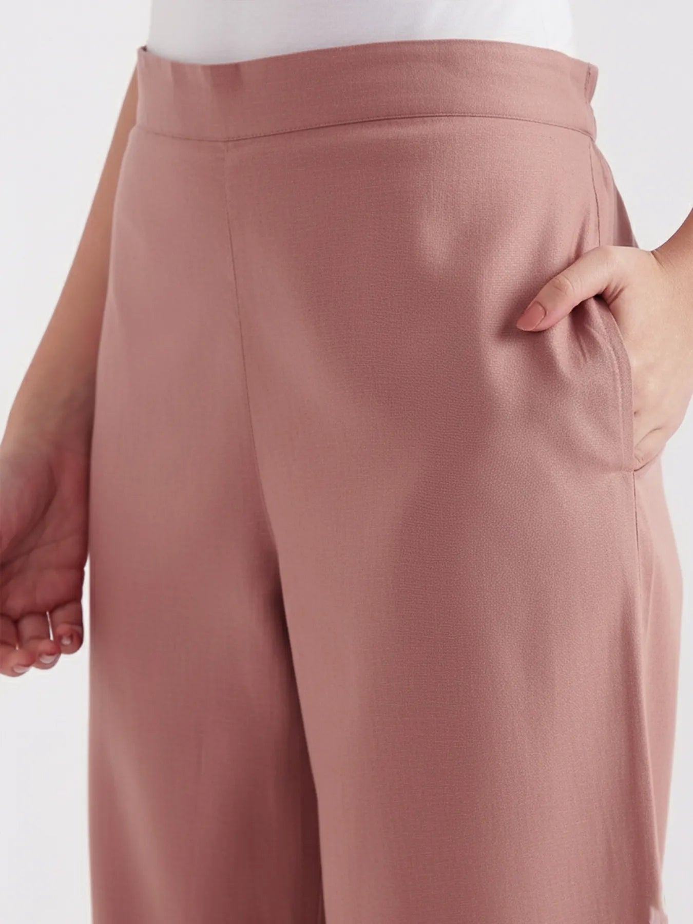 Women  Rose Taupe Airy Linen Wide Leg Pant