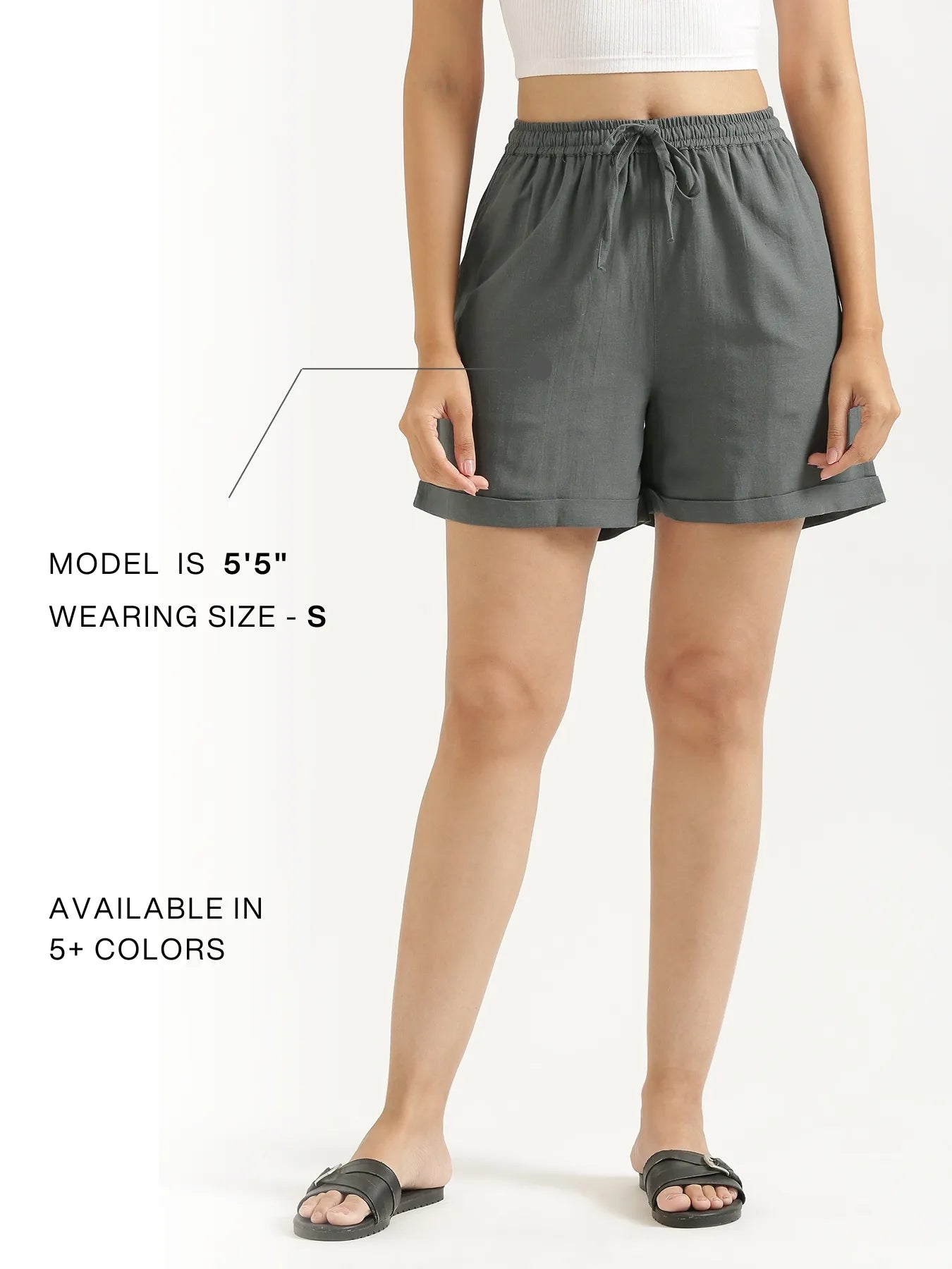 Women German Grey Flowy Linen Shorts